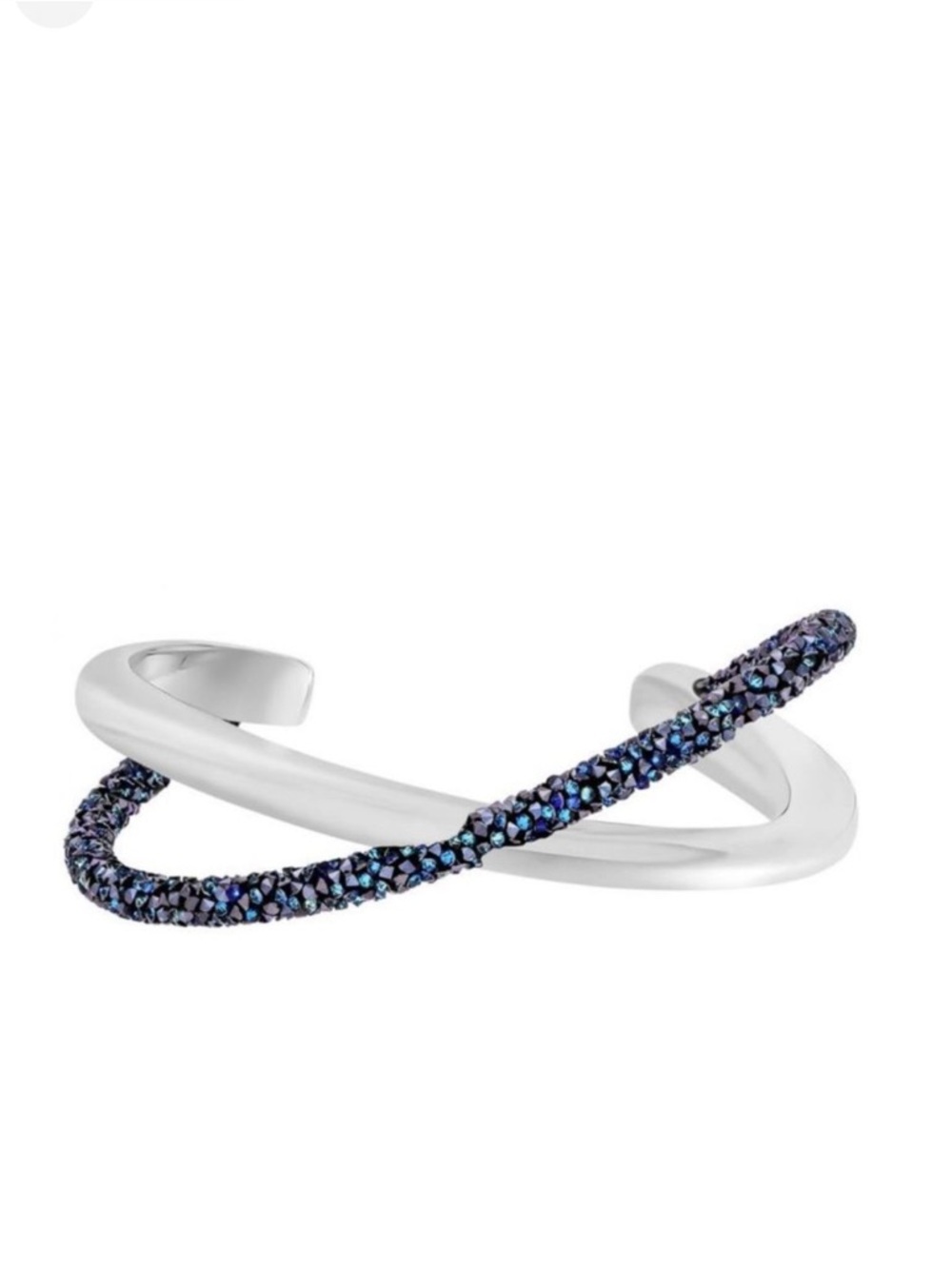 Swarovski Silver-Tone Crossover Bracelet with Iridescent Blue Crystal Pavé